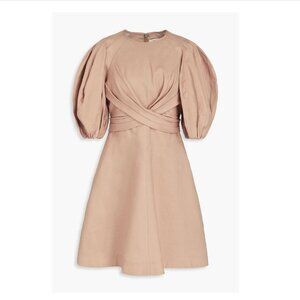 [Zimmermann] Nude / Blush Pink Linen Dress with Puff sleeves (Pleated crossover)